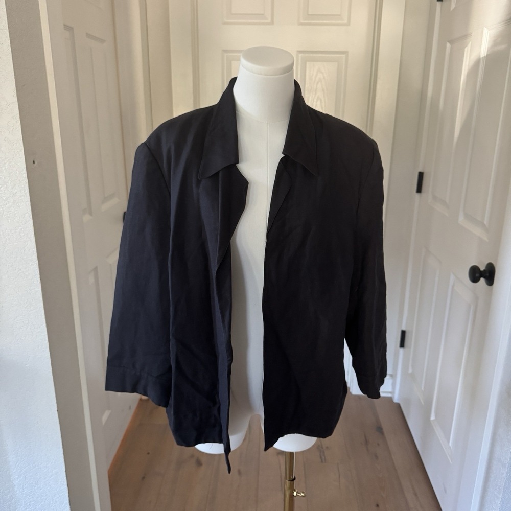 Vintage Bob Mackie Collection Solid Black Linen Jacket‎ Lined Boxy Classic L/XL